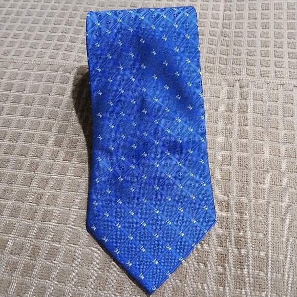MENS LUXURY LV BEAUTIFUL BLUE 100% SILK TIE GREAT CONDITION , WHITE ACCENT - Picture 3 of 6